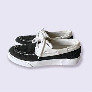 RALPH LAUREN Breeana Canvas Deck Boat Shoes * Black/Sand * Lace-up * Womens Sz 7